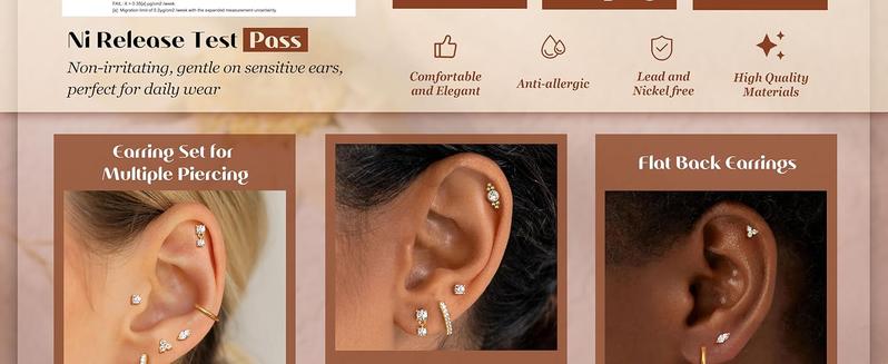 CASSIECA 20G Flat Back Earrings Cartilage Earring Sets for Multiple Piercing Surgical Stainless Steel Earrings for Women Trendy Earring Stacks Small Huggie Hoops Flatback Stud Earrings Set