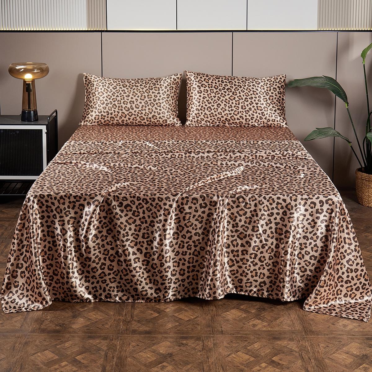 Leopard Print Bedding Set, 1 Set Including 1 Count Soft Comfortable Fitted Sheet & 1 Count Flat Sheet & 1/2 Counts Pillowcase without Filler, Halloween Decor Bedding Supplies for Home Bedroom Hotel Leopard Print Bedding Set, 1 Set Including 1 Count Soft Comfortable Fitted Sheet & 1 Count Flat Sheet & 1/2 Counts Pillowcase without Filler, Halloween Decor Bedding Supplies for Home Bedroom Hotel