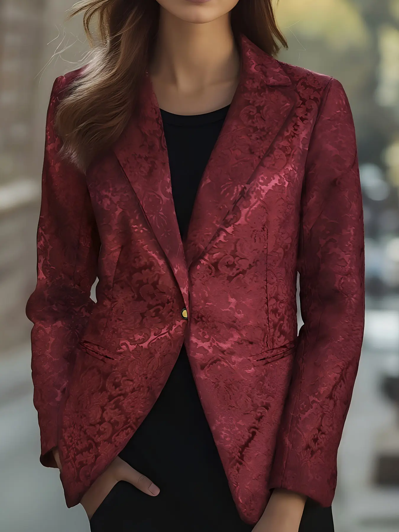 Women's Slim-Fit Vintage Colorblock Blazer, One-Buckle Design, Fall & Spring Office Wear, Elegant Professional Outerwear