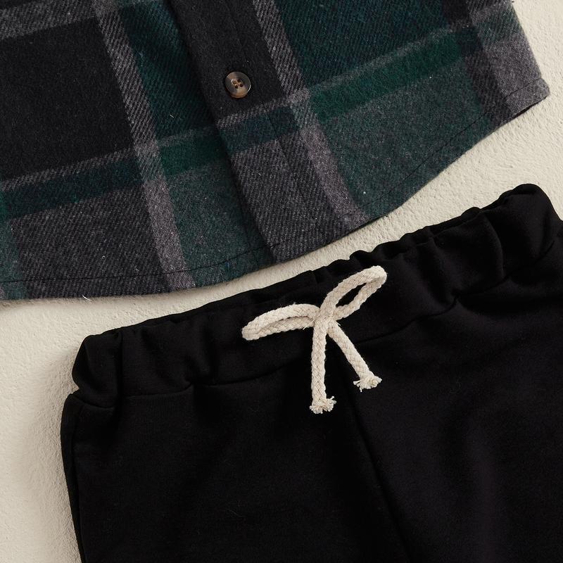 Toddler Baby Boys Outfits Long Sleeve Plaid Hooded Sweatshirt Pullover Tops Elastic Waist Long Pants Two Piece Casaul Sweatsuit