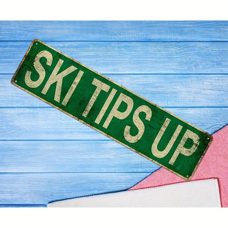 1pc "SKI TIPS UP" Vintage Metal Tin Sign - Ski-Themed Wall with Skiers & Mountain, & Iron Poster Suitable for Home, Bar, Cafe, - / Decoration 4x16in