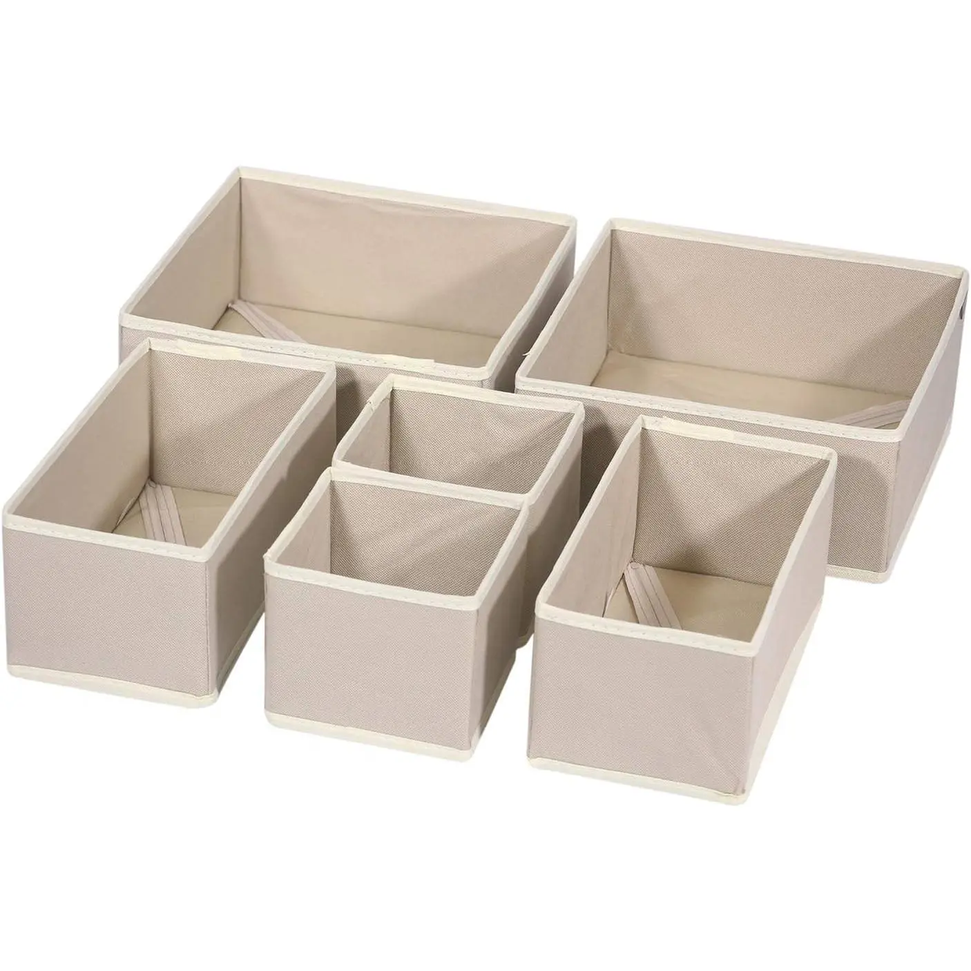 6 Pack Foldable Cloth Storage Box Closet Dresser Drawer Organizer Fabric Baskets Bins Containers Divider with Drawers for Clothes, Underwear, Bras, Socks, Lingerie, Clothing