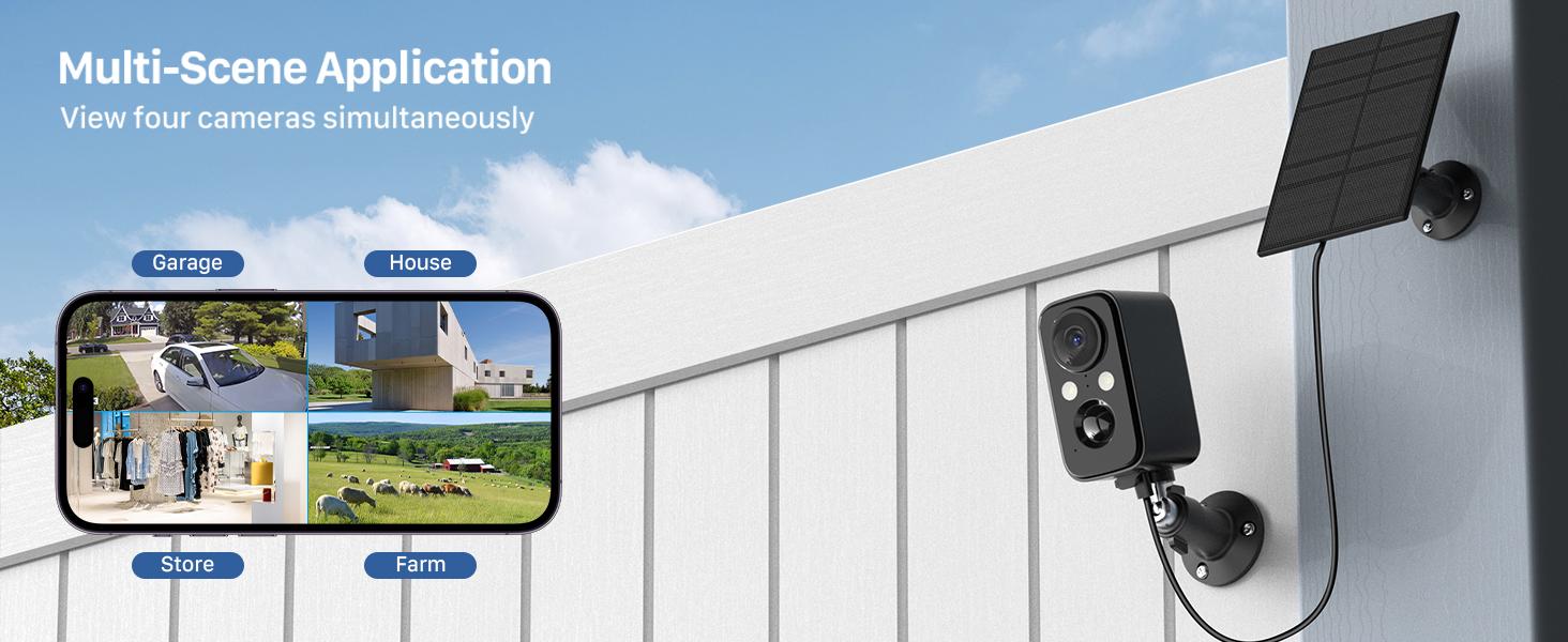 Wireless Indoor/Outdoor Home Security WiFi Camera – Solar & Battery Powered, Motion Sensor Floodlight Alarm, 2-Way Talk, 2K Color Night Vision, IP66 Waterproof Black Recording