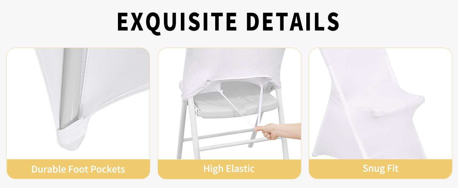 White Chair Covers Stretch Folding Chair Covers Spandex Fitted Chair Slipcovers for Wedding Dining Banquet Holidays Celebration Trade Show Craft Show Decoration (30 Pack)