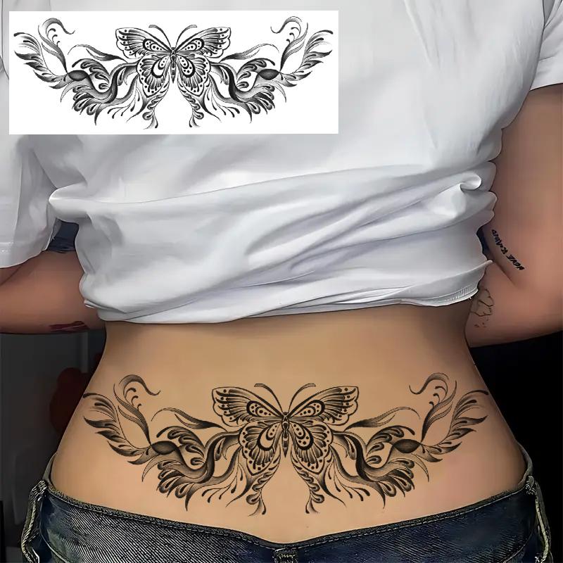 2 Pcs Butterfly Lace Temporary Tattoo Stickers, Waterproof Realistic Design for Shoulders Neck Collarbone, Women Body Art Fake Tattoos