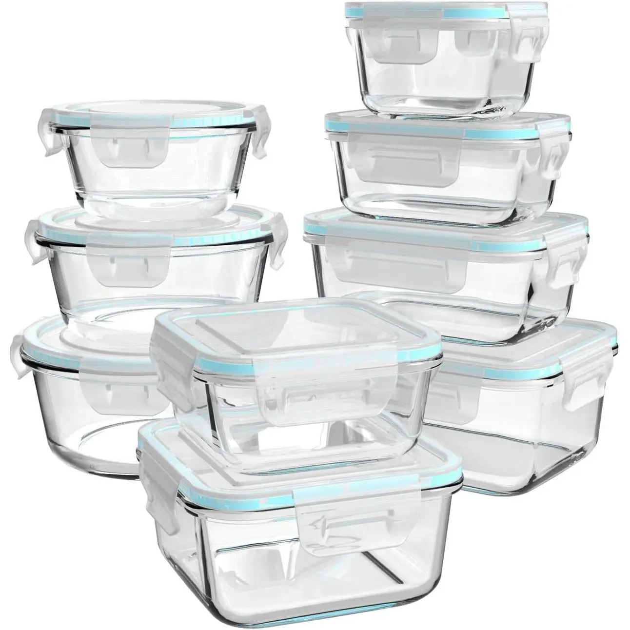 Glass Food Storage Containers with Lids, [18 Piece] Glass Meal Prep Containers Set, Airtight Leak Proof, Oven Freezer Dishwasher Safe, BPA Free (9 Lid & 9 Container)