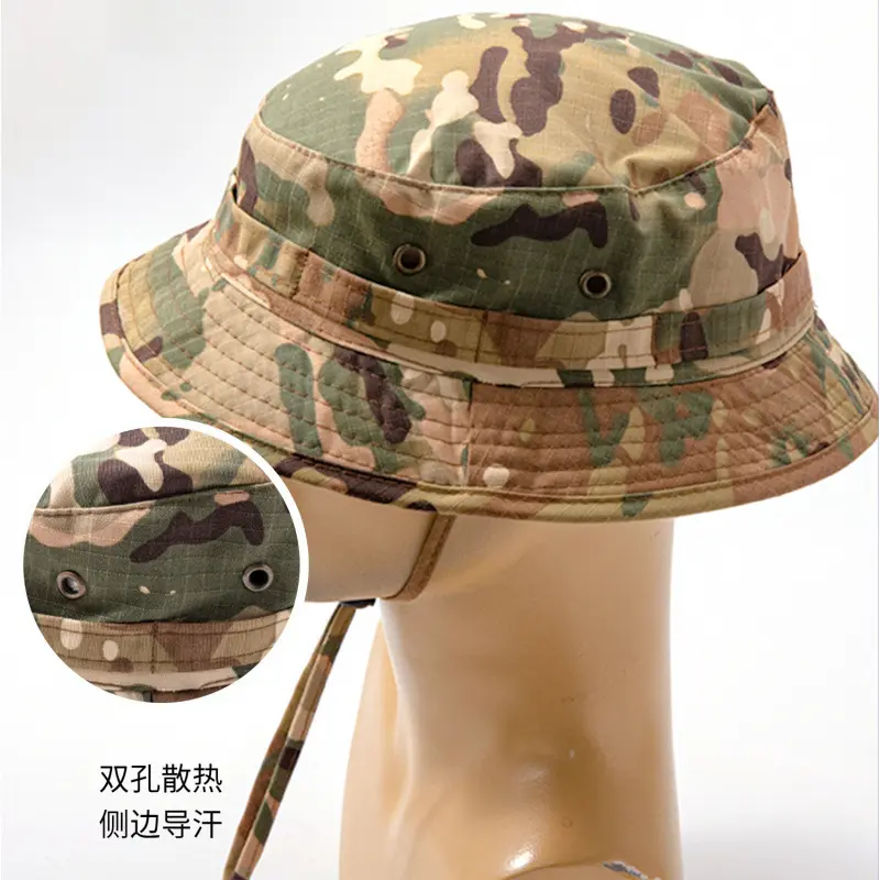 Round-brimmed camouflage beanie hat, outdoor tactical summer sun hat, short-brimmed personalized fisherman hat, sun protection fishing hat