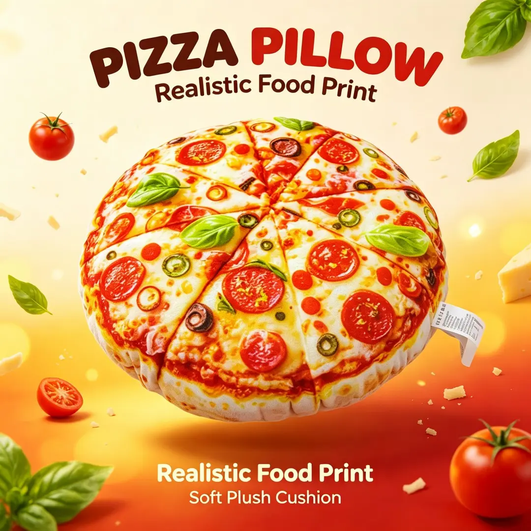 Lifelike pizza cushion, pizza motif accent pillow, full pizza print round cushion, statement home decor pillow, apartment dorm standout cushion, hangout room accessory, food graphic throw cushion, unique housewarming gift pillow