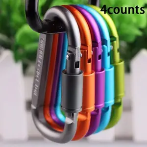 4PC 8D Thickened Colorful Long Nut Band Locking Carabiner Aluminum Alloy Climbing Buckle Portable Hook for Bag Tent Outdoor Camping Hiking Carabiner Hooks Ideal for Outdoor Enthusiasts Travelers Adventurers Men Women