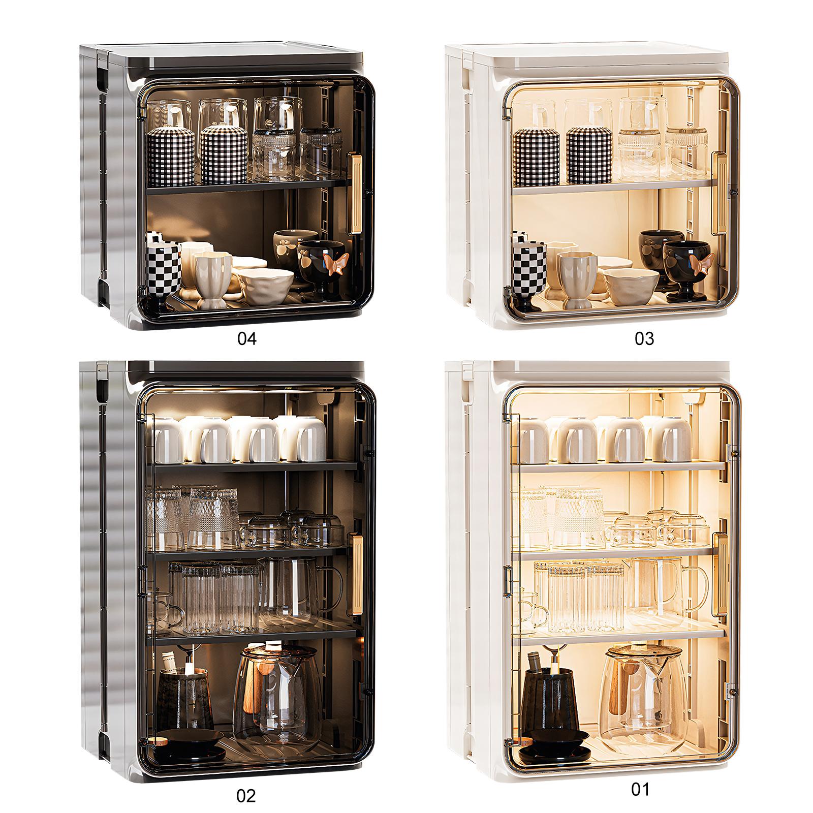 Stackable Plastic Multilayer Cup Storage Box Large Capacity Desktop Storage Display Shelf with Doors and Shelves for Office Kitchen Coffee Bars NEW