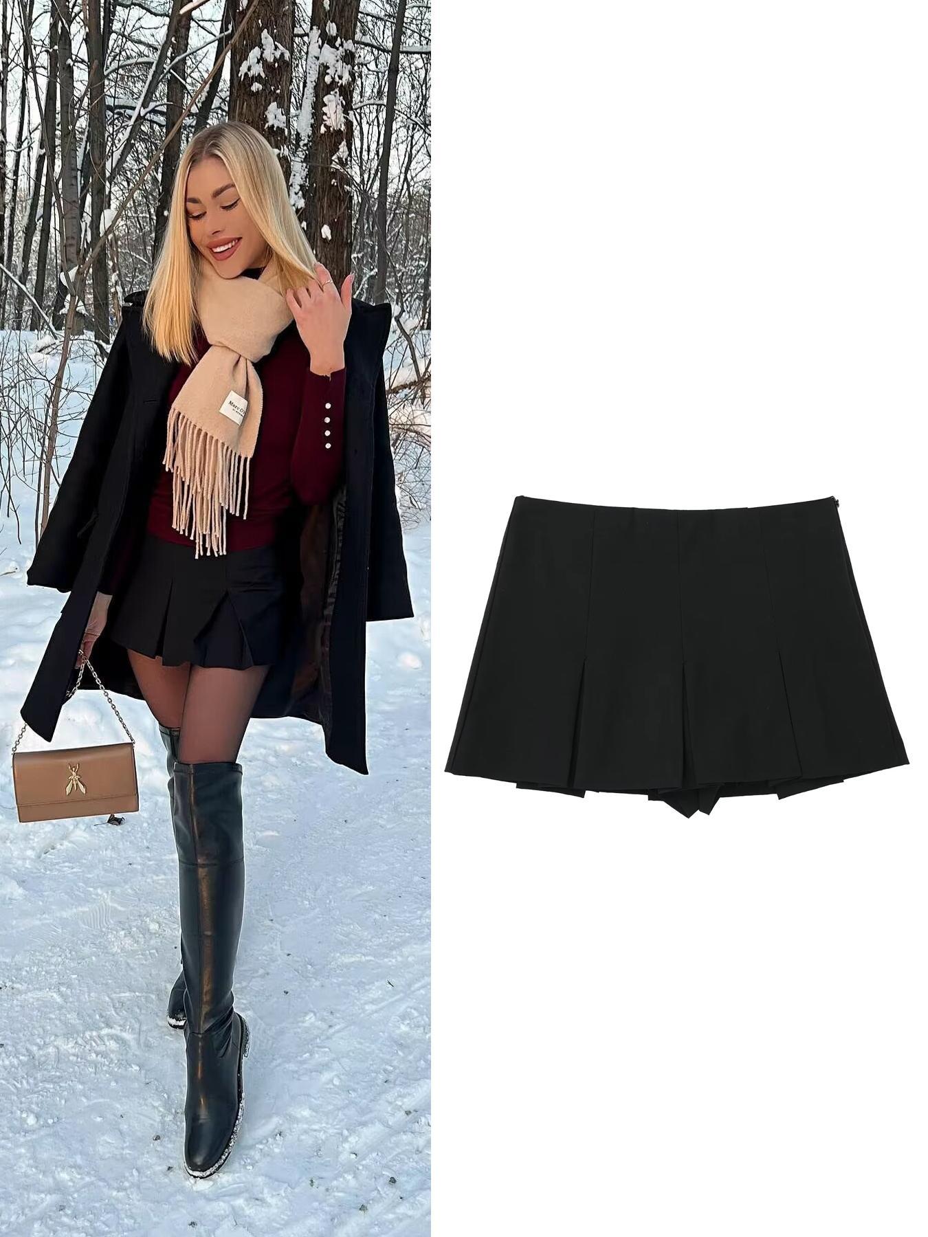 Women's High Waist Solid Woven Preppy Fashion Pleated Skorts, Minimalist Basic Lady Skirt, Fashion Womenswear, Casual Shorts for Daily Outdoor Wear, Women Bottoms for Summer Spring Fall, Shorts for Women