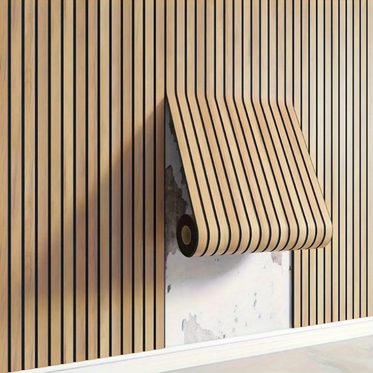 Wood Grain Peel and Stick Wall Panel｜3D Textured Self-Adhesive Slatted Accent Wallpaper for Bedroom Living Room TV Background Wall