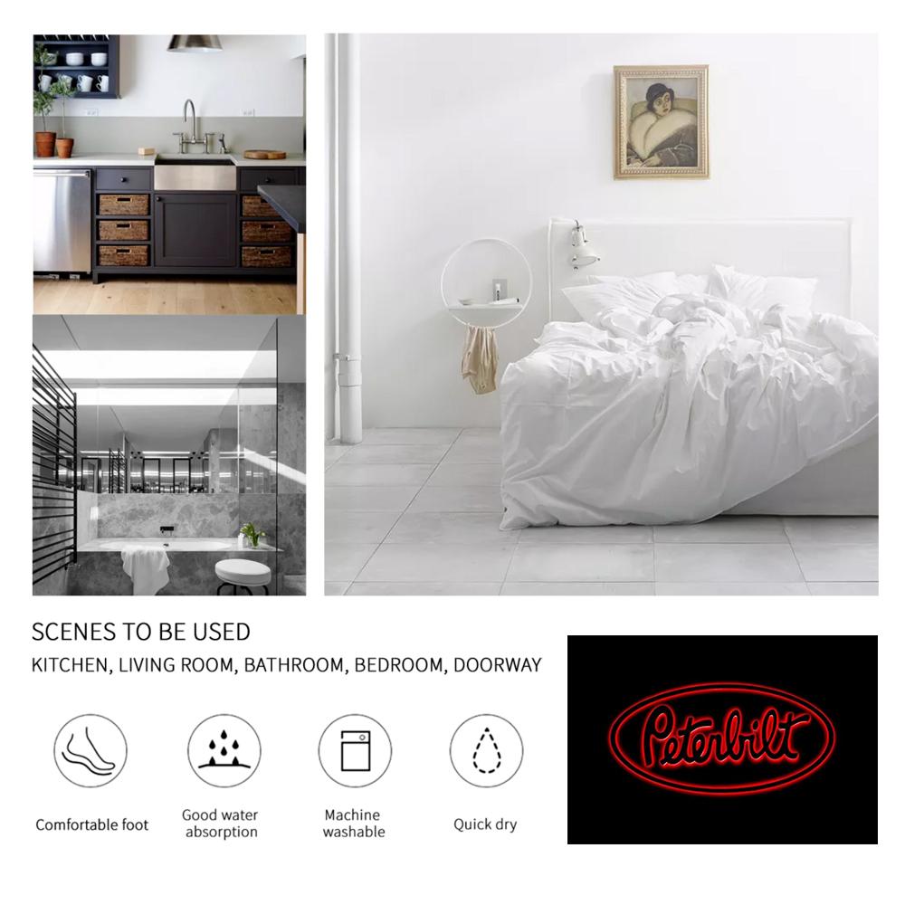 Peterbilt Neon Sign Logo Doormat – Red Glow Oval Truck Brand Floor Mat, Perfect for Truck Drivers, Garage or Man Cave Entryway Decor