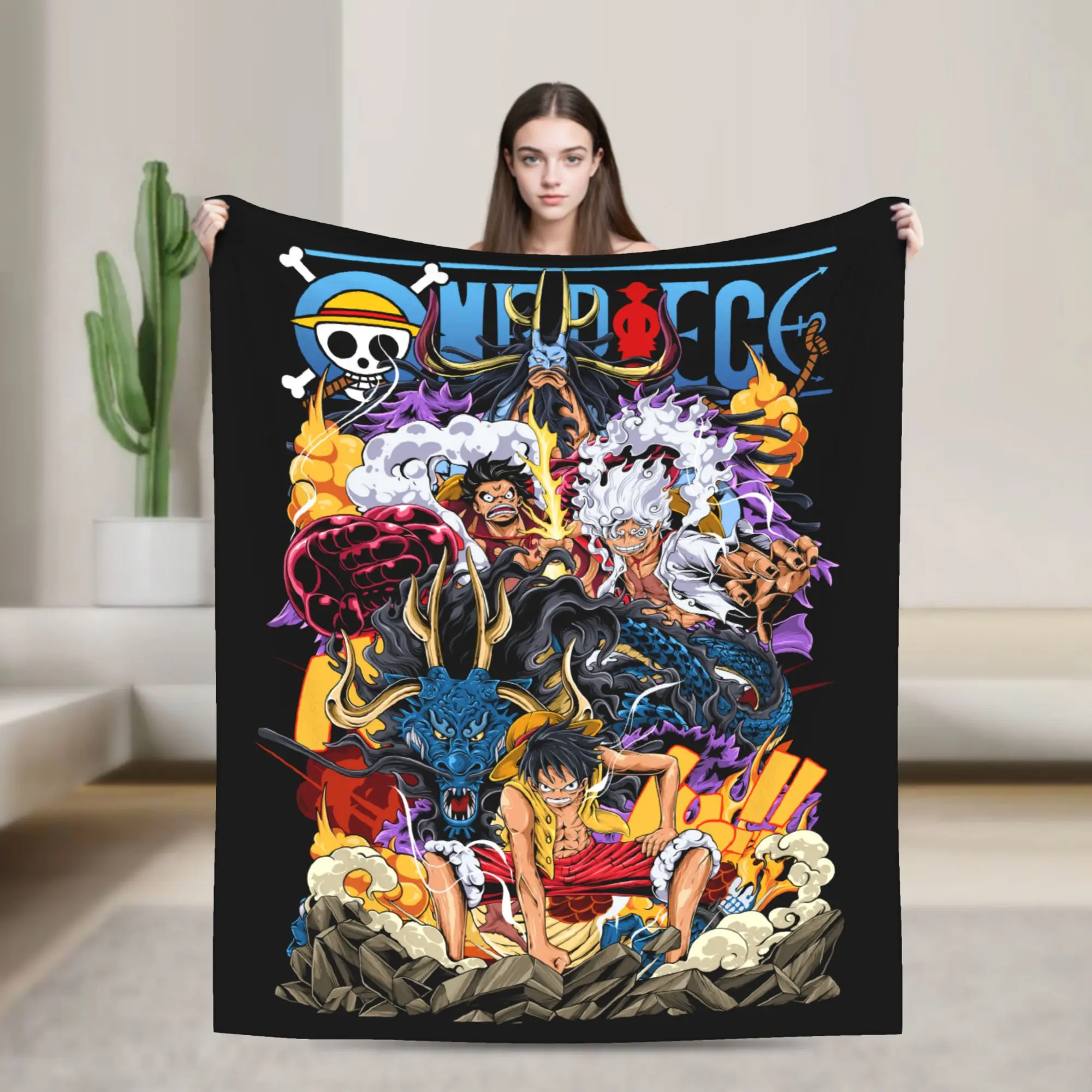 One Piece Anime Blanket Luffy All Forms Kaido Dragon Nika Gear 5 Design Soft Warm Fluffy Blanket for Sofa Bed Fan Gift Home Decor