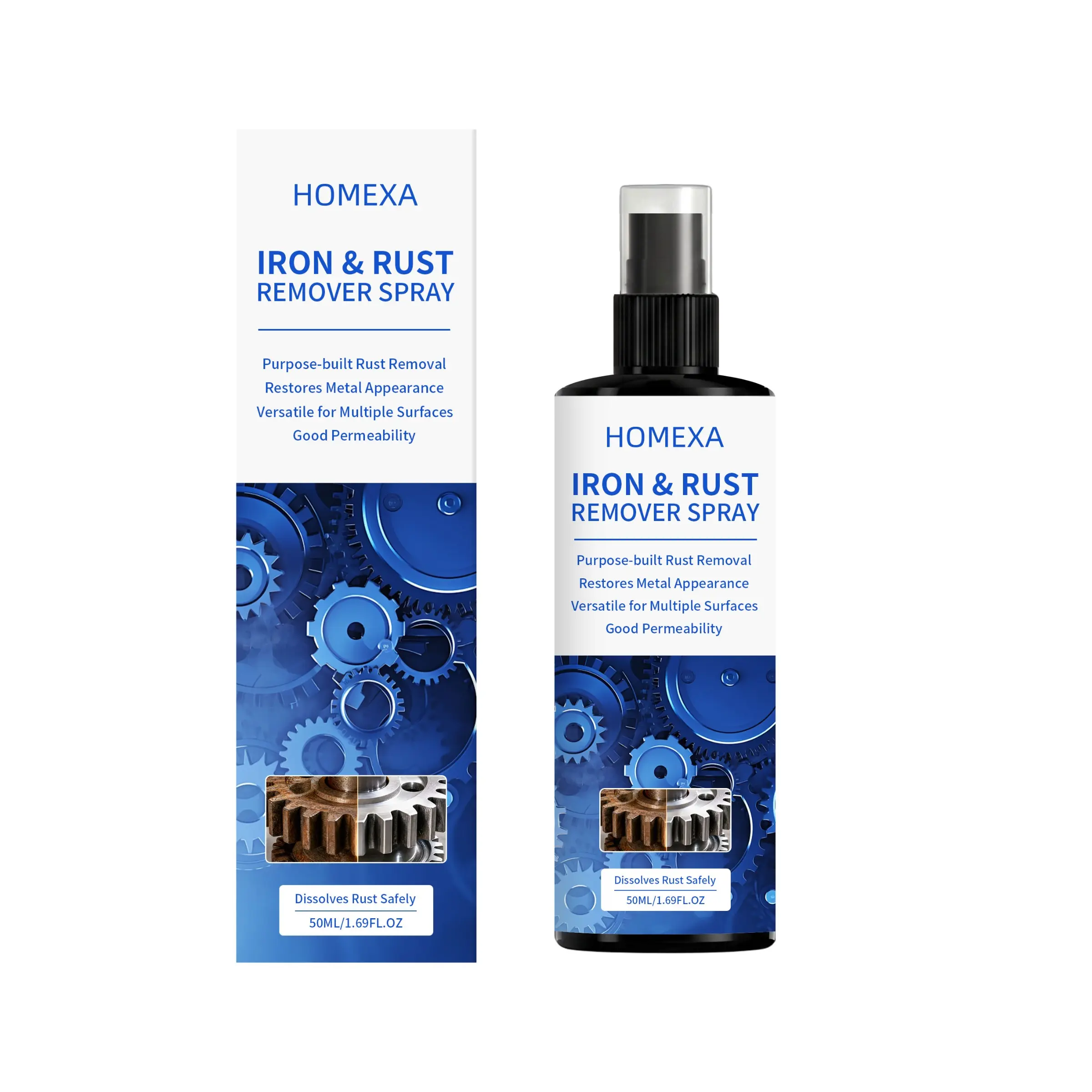 Metal Rust Remover Spray, Multi-Functional Iron Rust Cleaner, Restores Appearance of Hardware, Tools, Car Metal Parts, Easy to Use