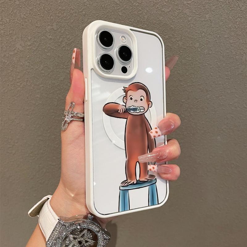 Compatible Case for iPhone 17 16 Pro Max 15 Plus 14 13 12 11 Curious George Brushing Aesthetic Print Shockproof TPU Lightweight Scratch Resistant Trendy Protection