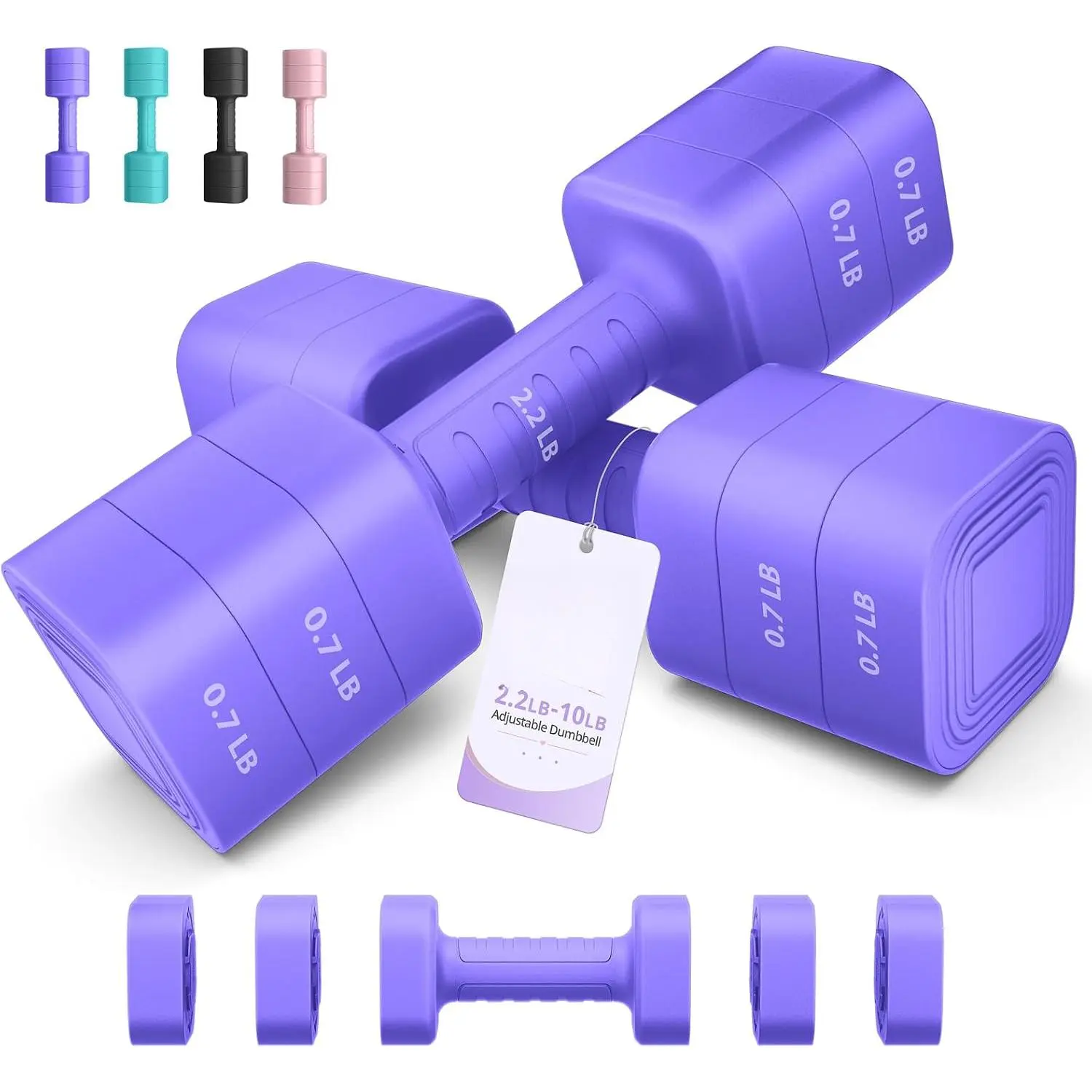 Adjustable Dumbbell Set of 2, 2.2-20LB Adjustable Weight Set, 3 in 1 Free Weights Dumbbells Set for women men at home, 2.2lb, 3.6lb, 5lb,10lb, 20lb, for Home, Office, Gym Exercise Training, Anti-slip Handle