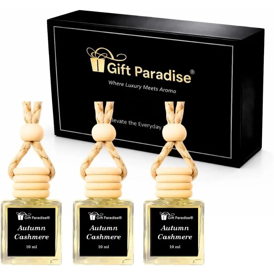 Gift Paradise® Autumn Cashmere Car Air Freshener Set of 3, 10 ml Hanging Diffusers, Maple Cinnamon Vanilla Scent, Premium Magnetic Gift Box
