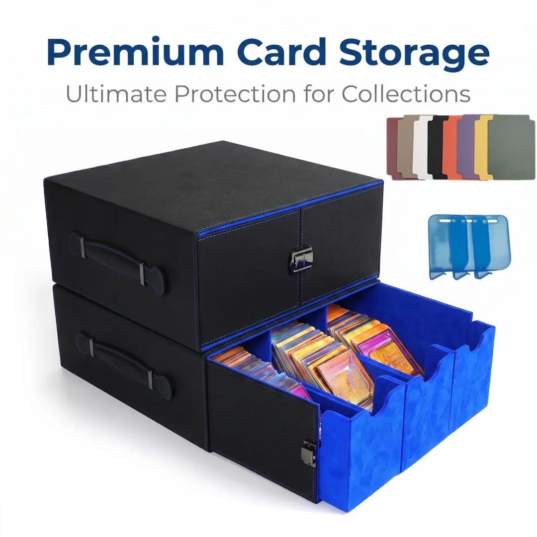 Large Capacity Portable Card Storage Box, Collectibles Storage, Box Organizer, High Capacity Organizer, Durable Lightweight Organizer, Durable PU Leather Material, Holds 1800 Cards, Ideal for Collectors & Gamers, Includes Gift Pack