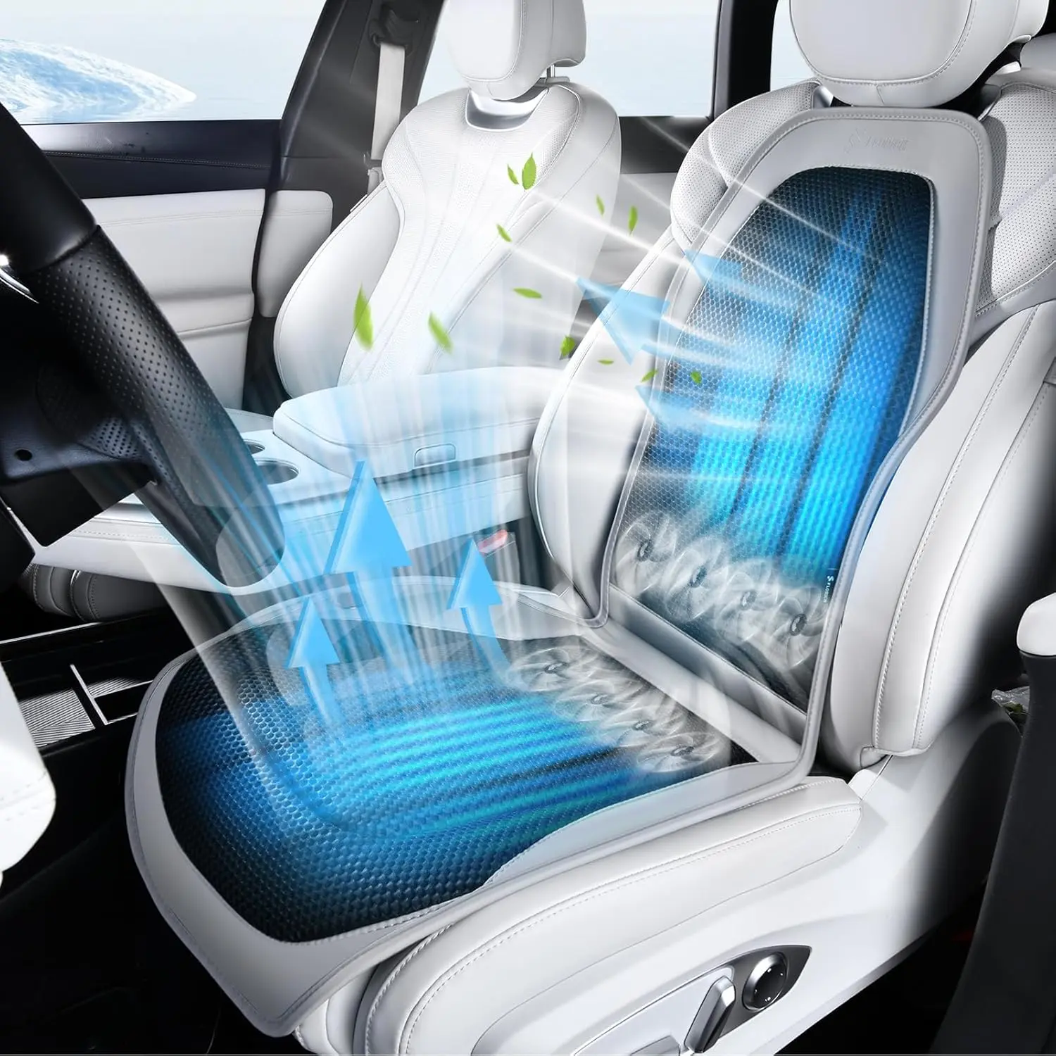 Upgraded Cooling Car Seat Cover Front Seat with Blowing&Suction, 12V-24V Ventilated Car Seat Cushion with 8 Turbo Fans, 3-Speed Adjustable Universal Fit Breathable Car Cushion for Summer Driving-Gray