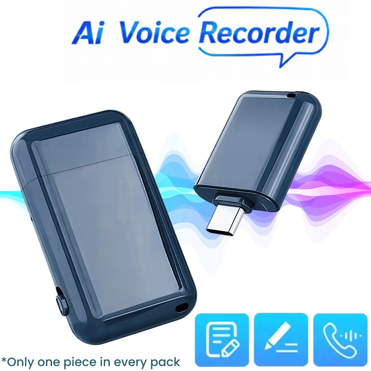 AI Voice Recorder for Meetings, Interviews & Travel, Mini Type-C USB Drive, 200+ Languages Translation, AI Transcription & Summary, 9H Recording, Portable Office Gadget