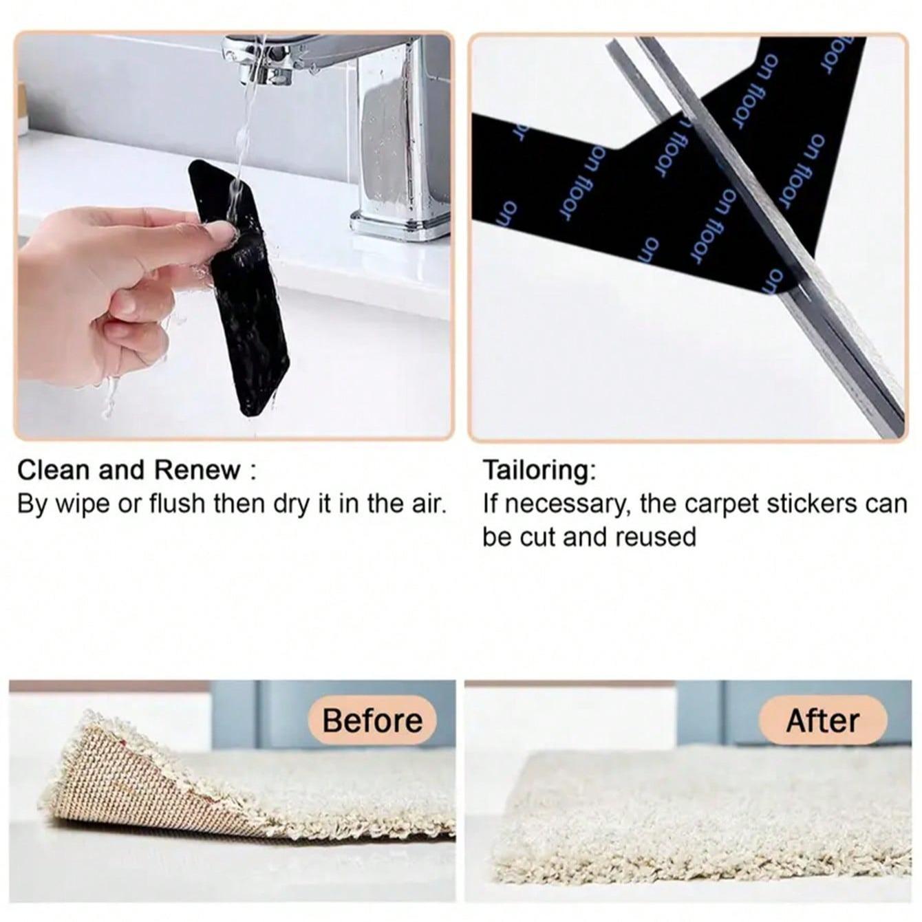 Reusable Carpet Tape, 4 Counts Non-Slip Carpet Tape, Anti-Slip Floor Mat Tape for Hardwood Floors, Prevents Carpet Movement