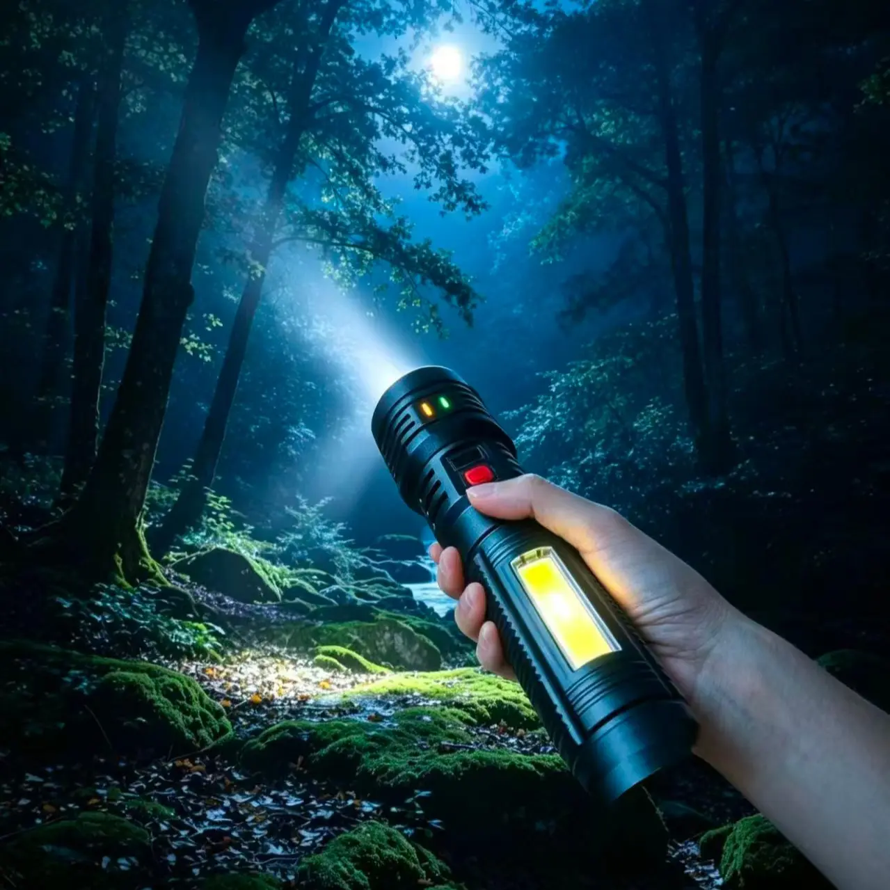 1PC Rechargeable Flashlight, Rechargeable Outdoor Flashlight, Ultra-Bright High Lumen Flashlight with Digital Display, Adjustable & -Range Beam - LED Searchlight, Suitable for Home Power Outages, Car Repairs, Nighttime Outings