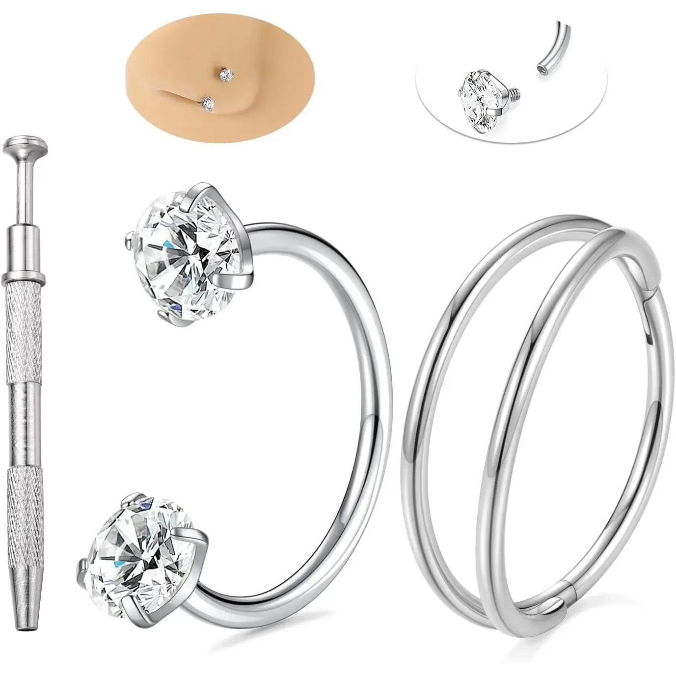 Horseshoe Nose Ring Nose Rings Hoops Double Hoop Nose Ring Nose Piercings Daith Tragus Helix Rook Cartilage Eyebrow Lip   Septum Rings G23 Titanium