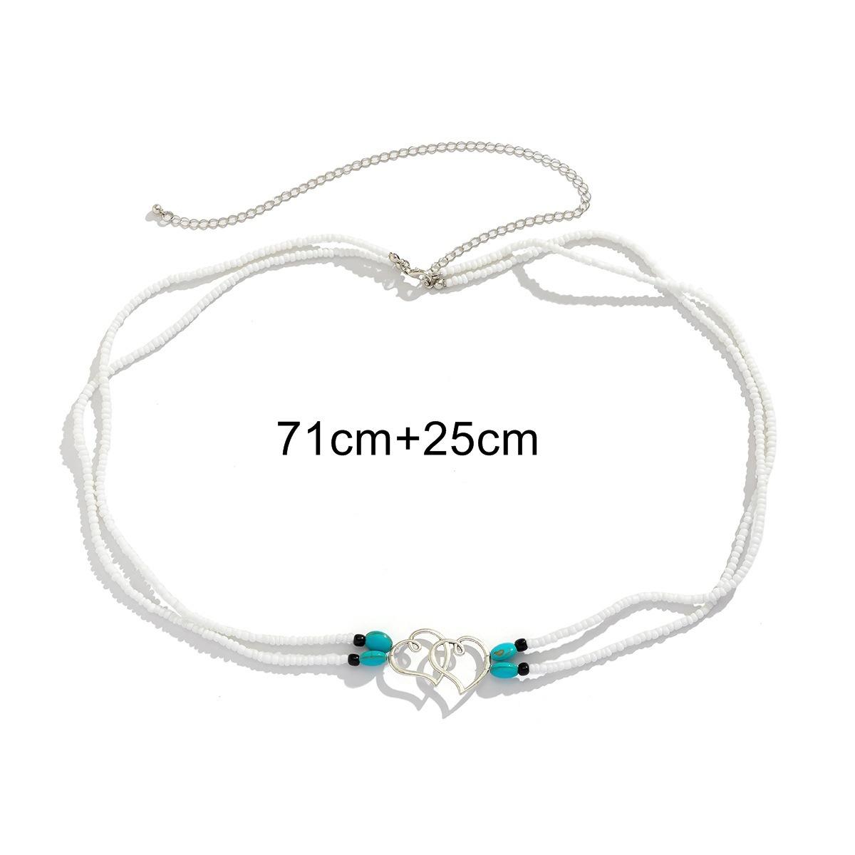 Beach Vacation Boho Jewelry Set Double Layer Seed Bead Anklet Dual Heart Beaded Necklace Turquoise Bracelet Body Chain Bohemian Style for Women Trendy Summer Stackable Versatile Daily Party Holiday Outfits