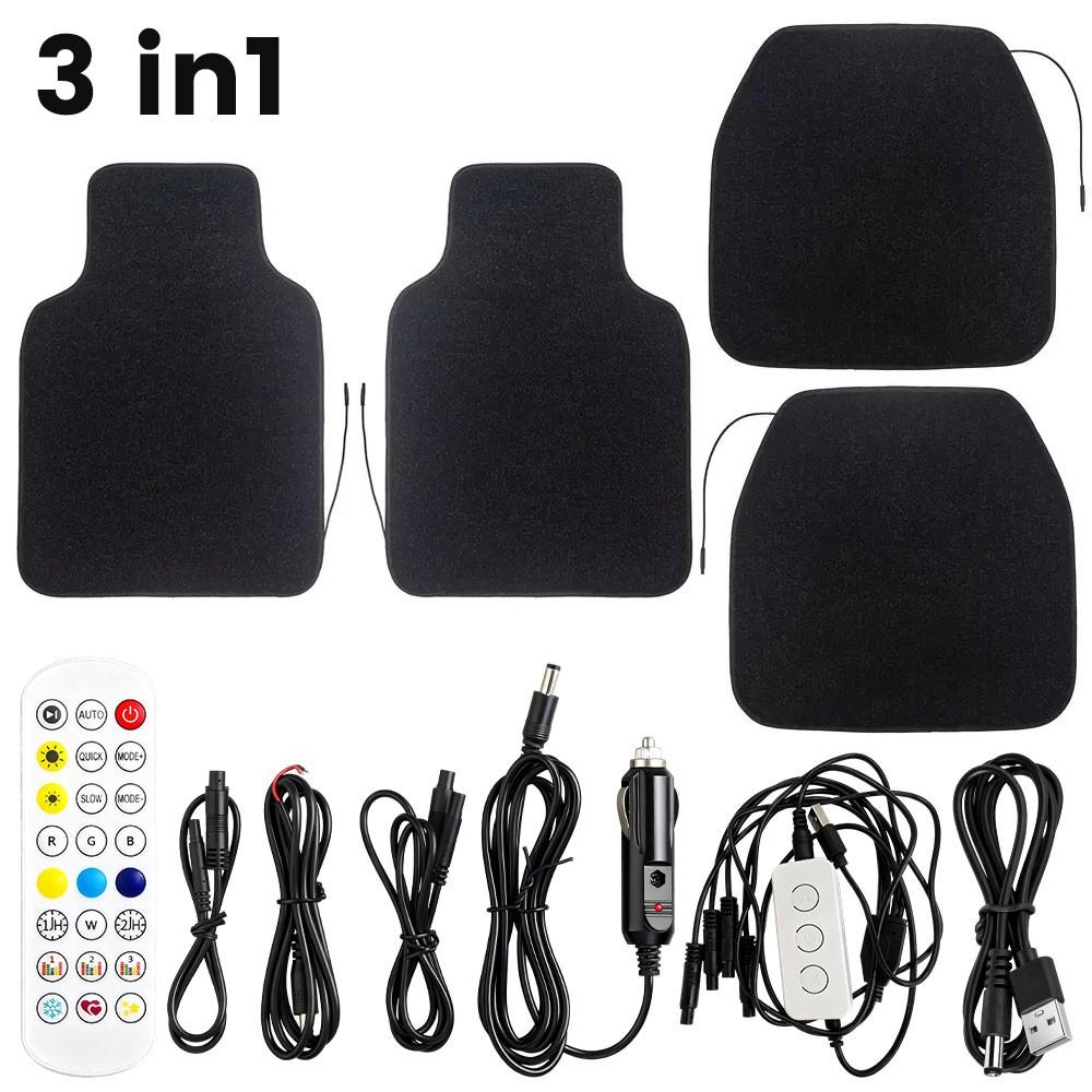 Starlight LED Fiber Optic Car Floor Mats, Music Sync APP & Remote Controlled RGB Glow-Edge 4PC Universal Set with Exclusive Glow-Edge Technology and 16 Million Color Options, Waterproof & Washable, Automotive Decoration Atmosphere Light