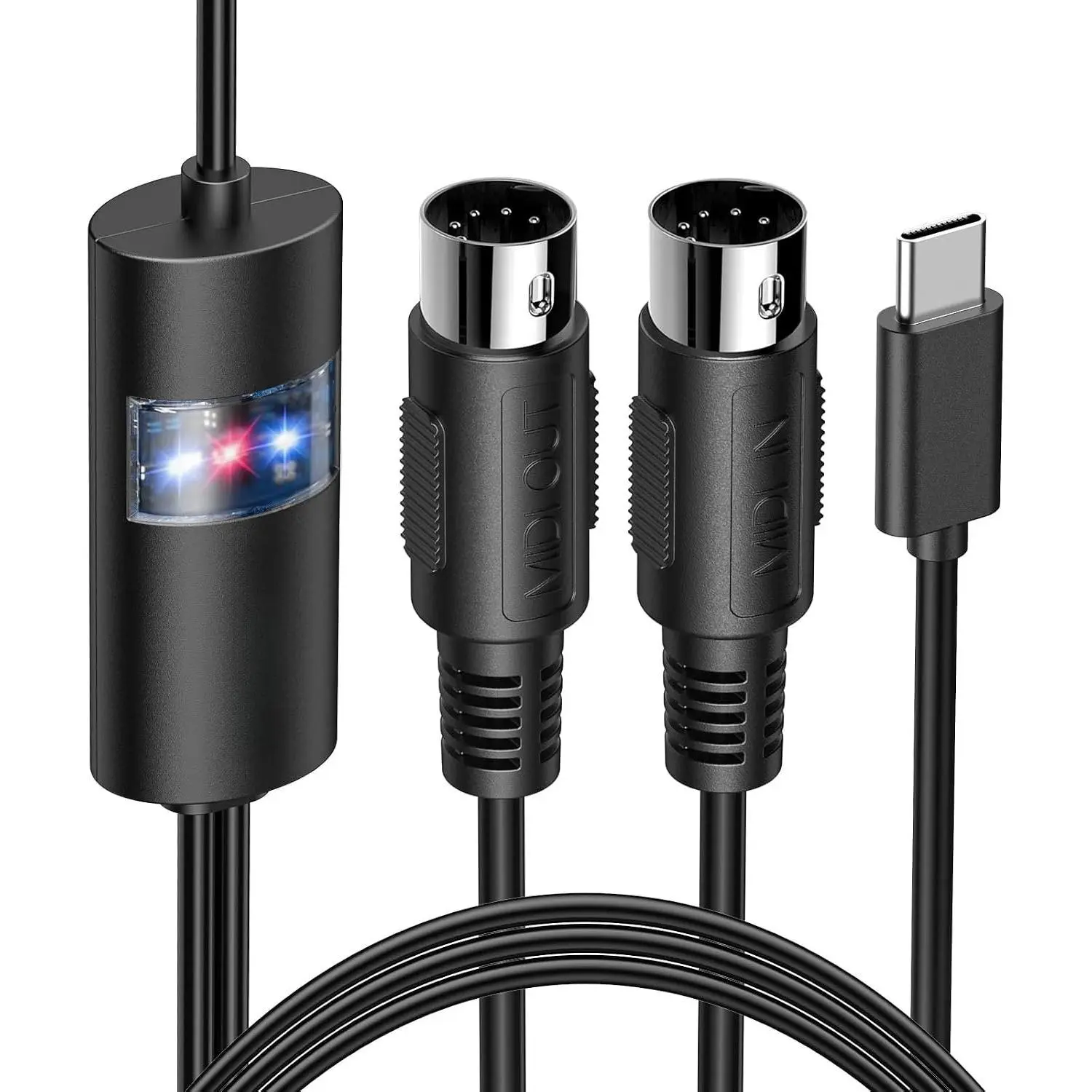 MIDI to USB C , MIDI USB  to Type C with Input&Output Compatible with MIDI Keyboard/Synthesizer/MIDI Controller, Work with iOS/Android/Windows/ OS -6.5Ft, Black