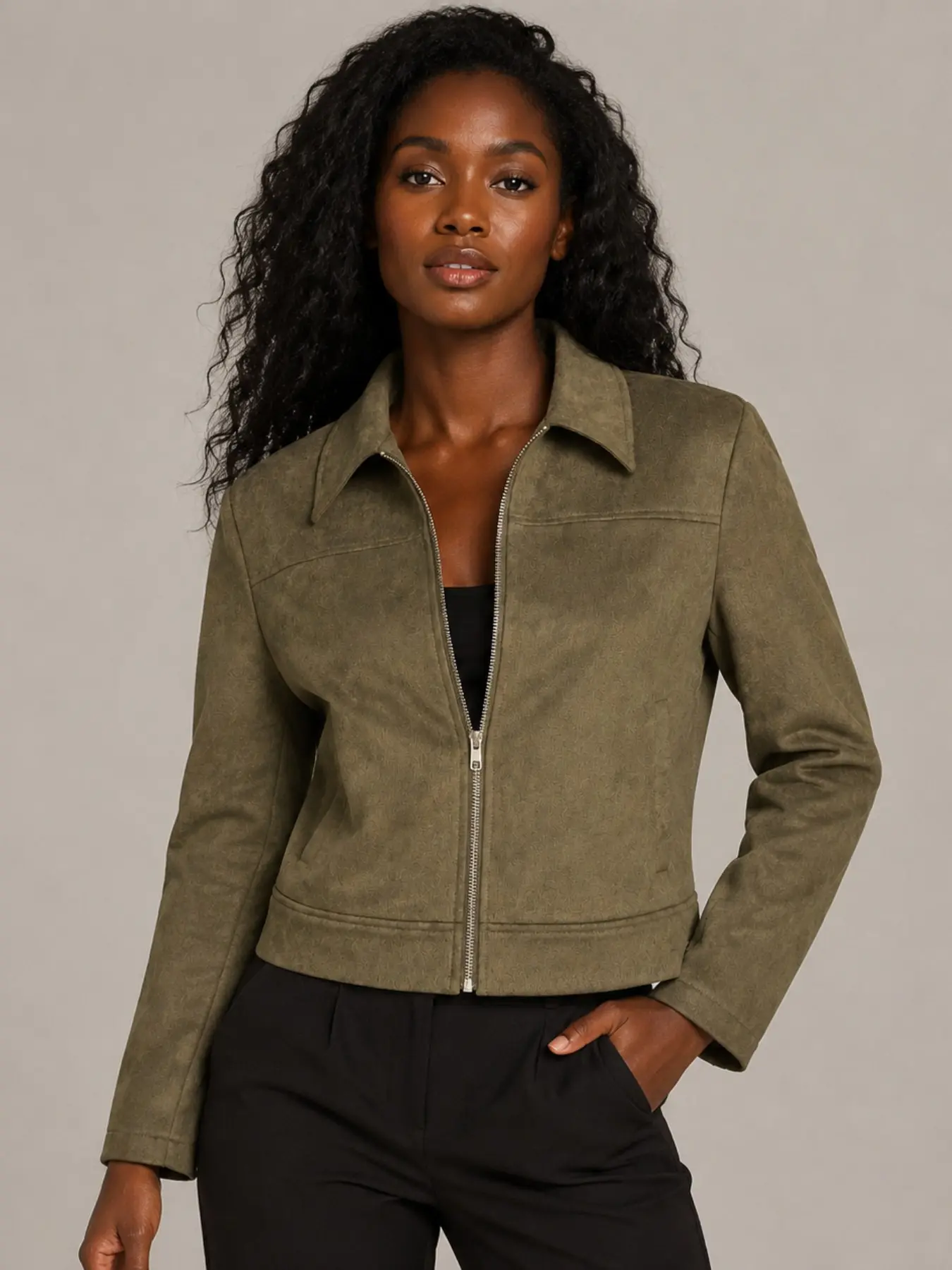 Women's Casual Vintage Faux Suede Jacket Coats, Lightweight, Full Zipper Design, Adjustable Collar, Soft and Comfortable, Windproof, Daily Wear