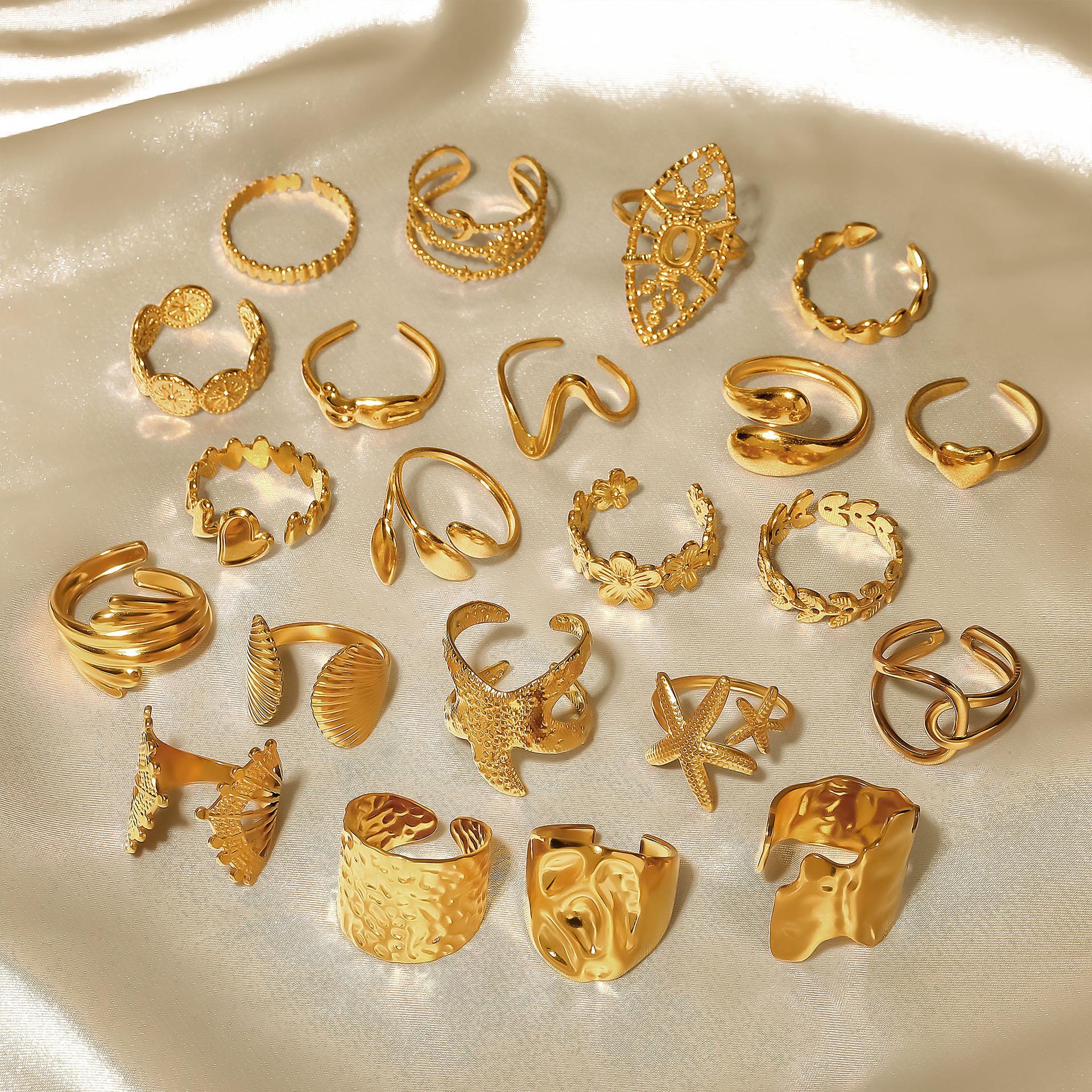 22 Pcs Vintage Gold Adjustable Open Ring Set, Boho Gold Stackable Rings, Hypoallergenic Summer Jewelry for Women