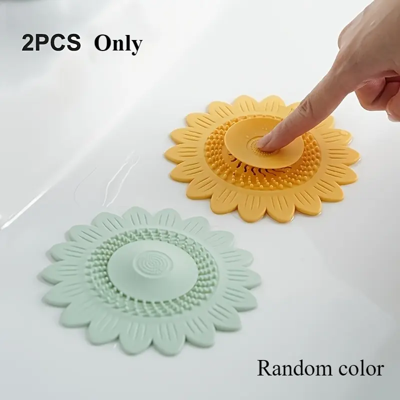 Sunflower-style drain covers (2-pack): Silicone sink covers, bathroom odor-blocking mats, and bathtub drain plugs. These silicone strainers feature a mesh design to catch hair and prevent clogs; suitable for kitchen sinks, bathroom drains