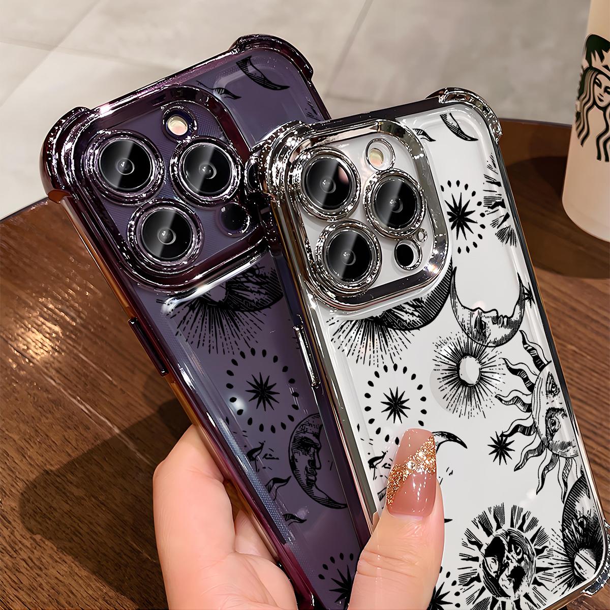 Celestial Whimsy Pattern Phone Case , Electroplated Cover with Airbag Shockproof Soft TPU Cover for iPhone X 11 12 13 14 15 16 17 Pro Max Plus Air