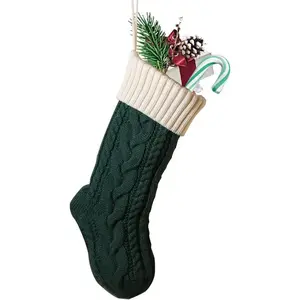 18" Knitted Christmas Stockings for Family Holiday Decorations, Large Knit Christmas Socks Great for Gifting to Family Friends Kids (Green Body+Ivory Mouth, 18", Pack 1)