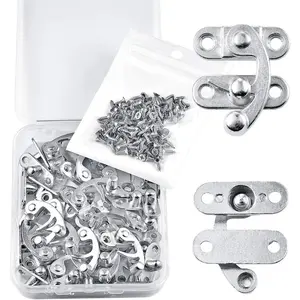 20 Pieces Wooden Box Latch Hook Kits - Thickened Silver Jewelry Box Lock Hook Clasp, Right Latch Hook Hasp Horn Lock, Drawer Latch Hardware with 80 Replacement Screws (Silver)
