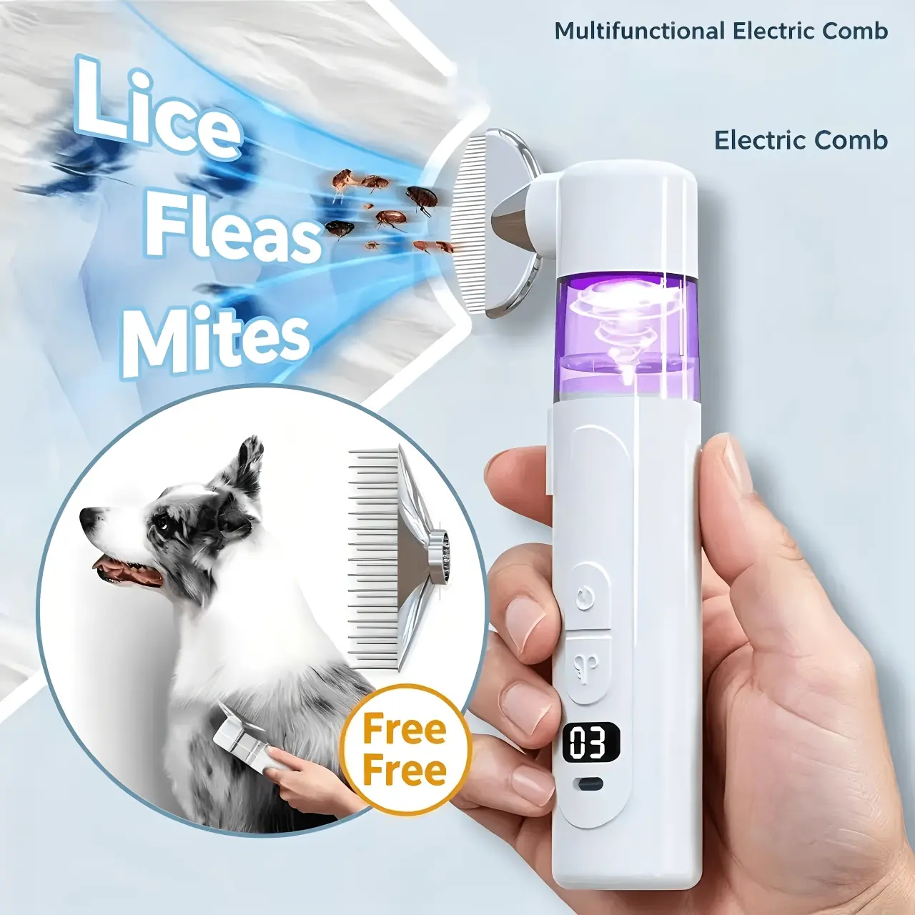 Dog & Cat 7-Piece USB Rechargeable Boxed Pet Care Kit - Portable Flea Removal Tool, Tangled Hair Groomer, Tick Remover, Ideal for Travel Gifts, Boxed Kit