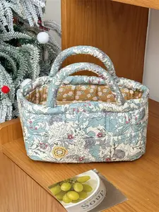 Pink Floral Quilted Storage Basket Check lined, multi-purpose, can store toys, toiletries and daily essentials, perfect for luggage storage and room organization Available in various sizes