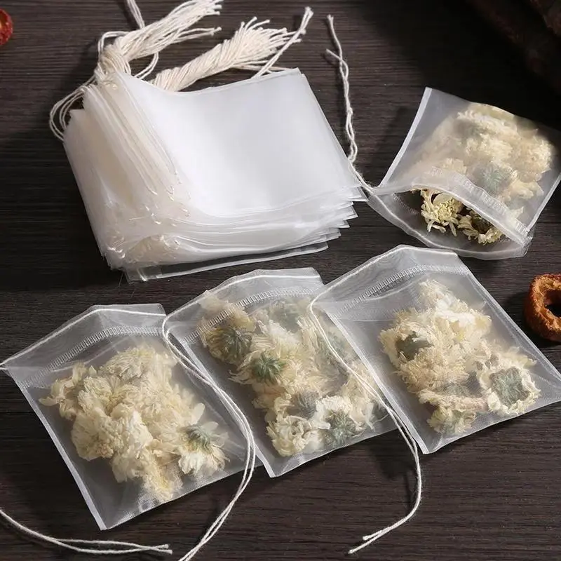 2026 New Single-Use Drawstring Filter Bags (100Pcs) - Food-Grade Biodegradable Plain Empty Pouches, Heat-Resistance Household Kitchen Gadget for Tea, Sports & Outdoor Protective Gear Accessory, Handy, Tea Strainer, Disposable