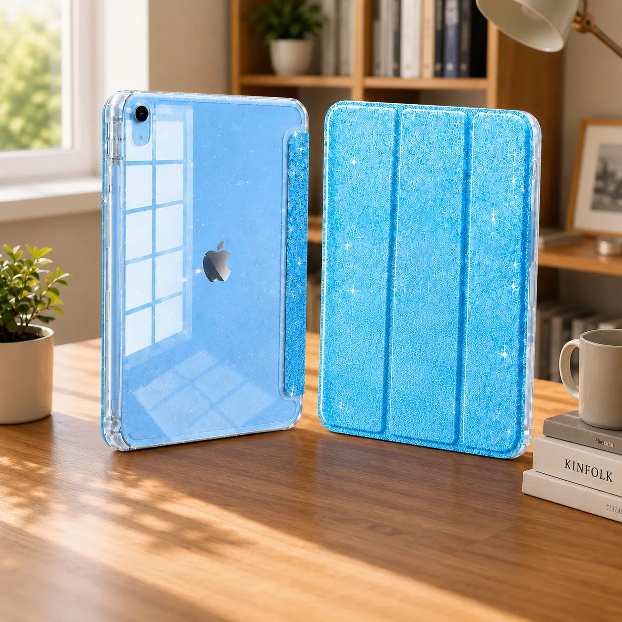 Glitter Sky Blue TPU Case for iPad 11 Inch 2025 and 10.9 Inch 2022 Clear Back Cover with Pencil Holder Auto Wake Sleep No iPad Included