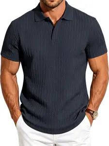 Men's Summer Jacquard Polo Shirt, Slim Fit Breathable Collared Short Sleeve, Mature Golf Style Versatile Solid Casual Menswear for Commute & Business, Multiple Colors & Sizes Available