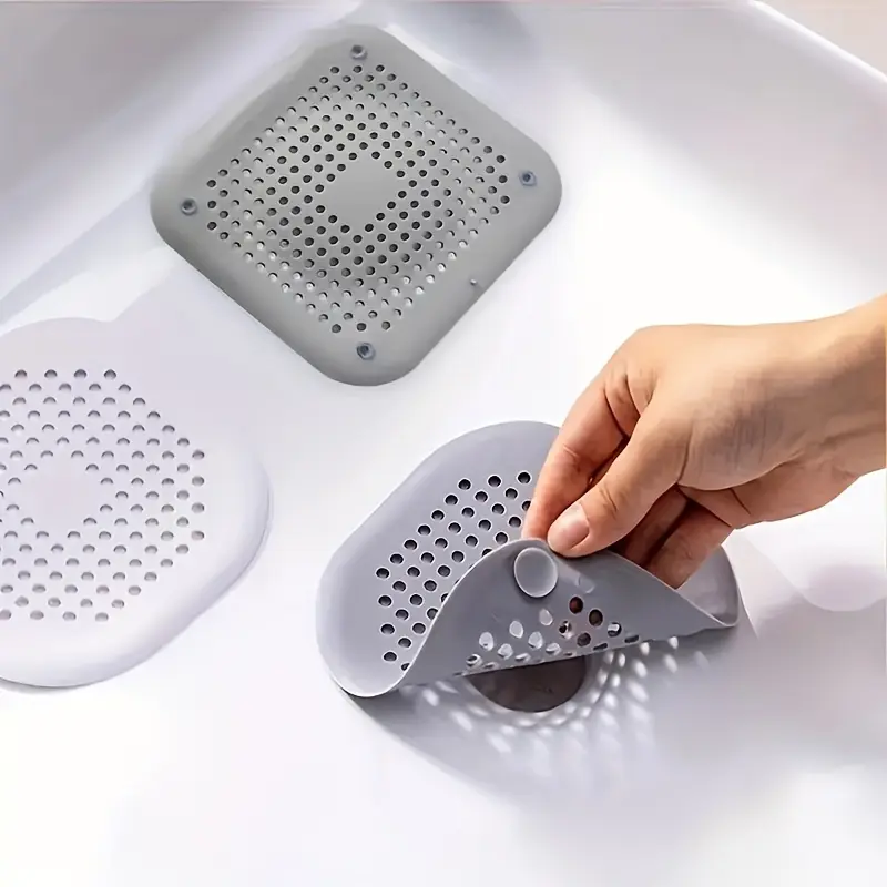 3-Pack Silicone Drain Strainer Set, Plastic Sink and Bathtub Drain Filter with Hair Catcher, Plug, and Stopper, Versatile Bathroom Accessories for Home and Garden Use