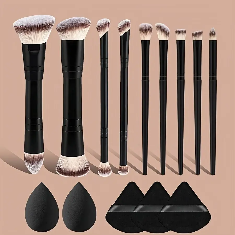 14-Piece Multi-Functional Makeup Brush Set, Beauty Brush Set, Brush Combo, Full Face and Eye Brushes, Triangular Powder Puff Sponge, Portable Travel Kit