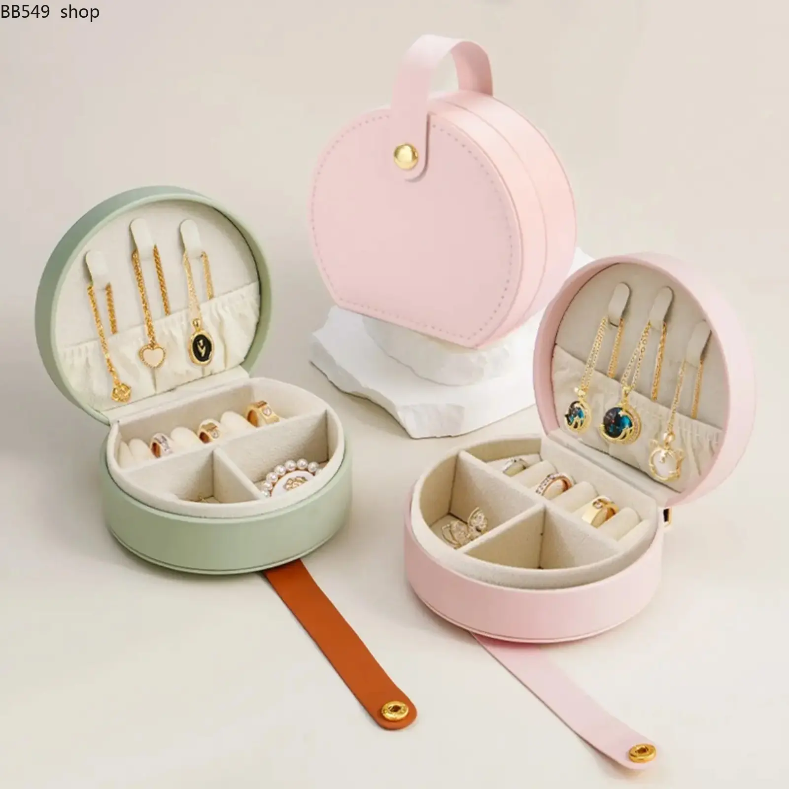 Compact Semicircle Jewelry Storage Box, Portable Travel Jewelry Organizer with Clasp Closure, Divided Compartments Case for Rings, Earrings & Accessories, Small Home Jewelry Storage Container