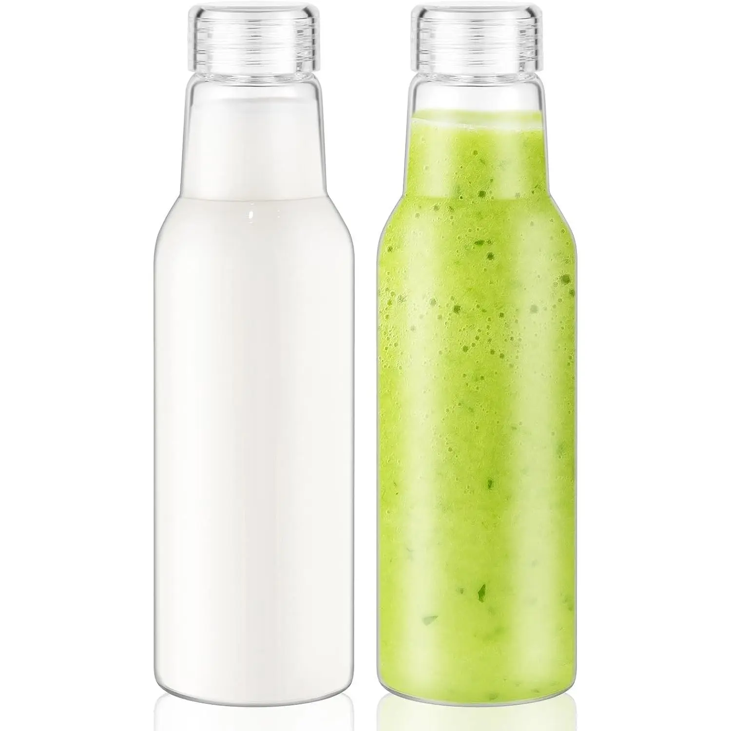 25 Oz Glass Bottles with Lids, 2 Pack Glass Juice Bottles | BPA Free Leakproof Borosilicate Glass, Beverage Storage & Shaker Bottles
