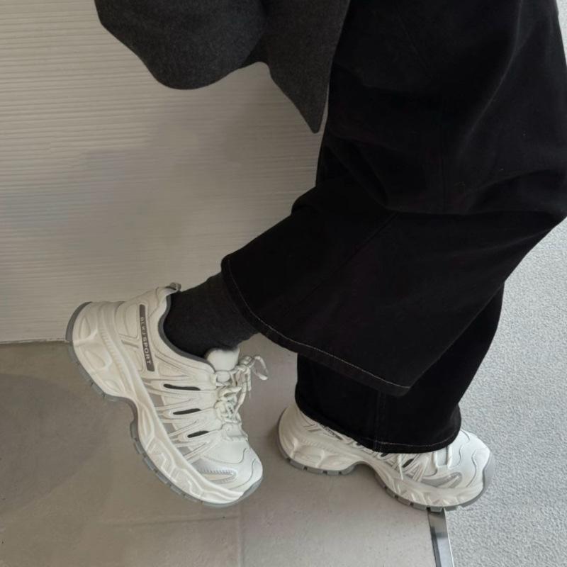 2026 Genuine Leather Mesh Breathable Thick-Soled Dad Shoes for Women, Spring Season, Height-Increasing, Makes Feet Look Smaller, Sneakers, Running Shoes, Unisex