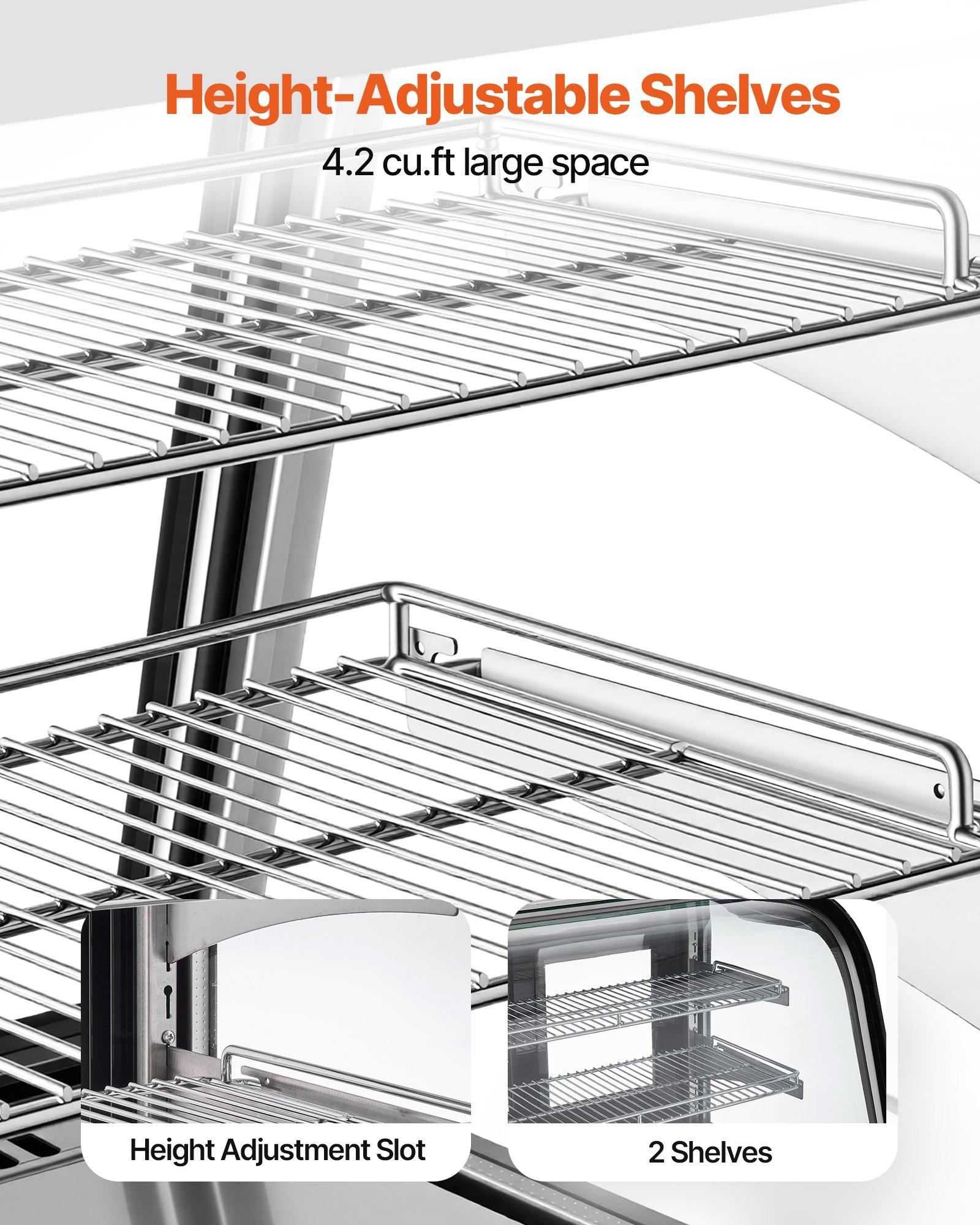 VEVOR Refrigerated Display Case, 4.2 Cu.Ft./105L Countertop Pastry Display Case, 2-Tier Commercial Cake Refrigerator with LED Lighting, TURBO Cooling, Frost-Free Air-Cooling, for Bakery, Dessert Shop VEVOR Refrigerated Display Case, 4.2 Cu.Ft./105L Countertop Pastry Display Case, 2-Tier Commercial Cake Refrigerator with LED Lighting, TURBO Cooling, Frost-Free Air-Cooling, for Bakery, Dessert Shop