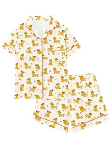 Lion Animal Print Short Sleeve Pajama Set, Comfortable Sleepwear for Home and Outdoors, Perfect Gift for Relaxing Nights