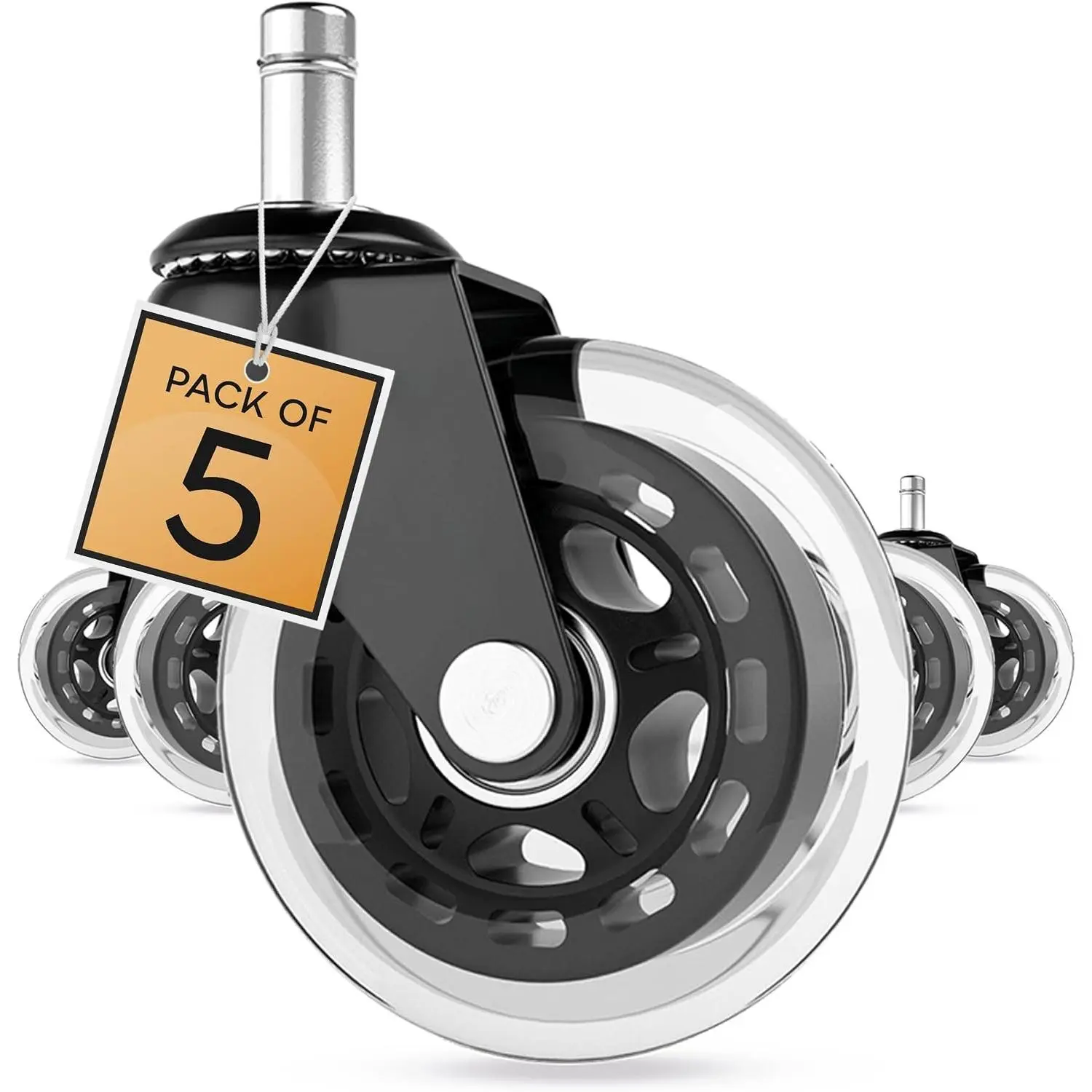 Rollerblade  Chair Wheels, Set of 5  Casters for Desk and Gaming Chairs, Safe for Hardwood Floors, Tile, Laminate & Carpet, Support Up to 650 LBS, Easy Install,  Fit, Clear